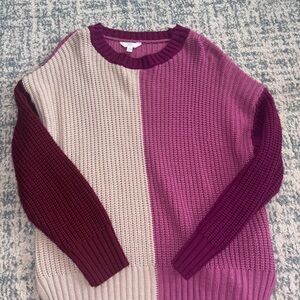 Time and Tru Colorblock Sweater - Burgundy and Beige